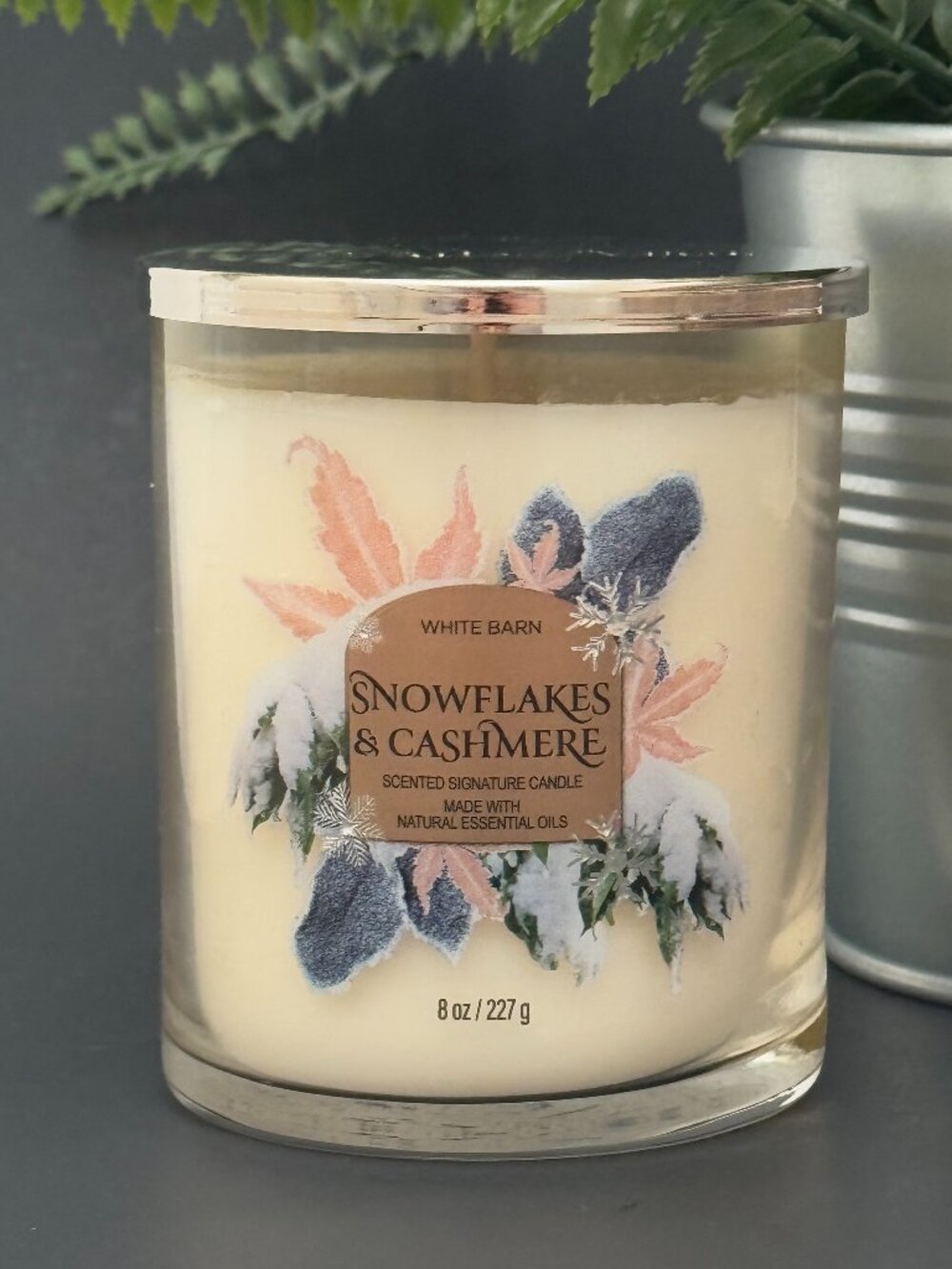 BBW Snowflakes & Cashmere White Barn Bath & Body Works Single Wick Candle